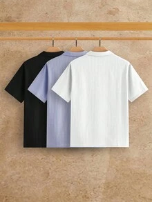 Manfinity VCAY 男士休閒紋理素色短袖 Polo 衫，日常穿著，男士素色休閒百搭通勤短袖 Polo 衫多件套裝，日常必備衣櫥基本款，百搭風格，混搭單品，休閒百搭風格，度假，父親節禮物 - 彩色 - 查看 2