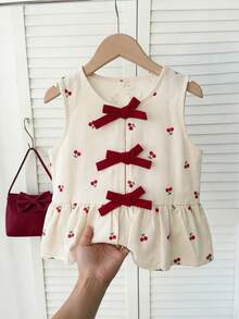 LMoss Kids Young Girl Woven Red And White Checkered Hollow Embroidered Casual Cute Shirt Family Matching Summer - White - View 3