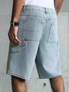 Manfinity EMRG Men's Casual Street Style Multi-Pocket Light Blue Denim Cargo Shorts Vacation Summer - Light Wash - View 3