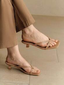 Alvarani Nuevas sandalias de verano para mujer de unicolor, zapatos elegantes de vacaciones, sandalias casuales de playa con tacón alto, tacones fáciles de poner de moda para vestir - Albaricoque - Ver 3
