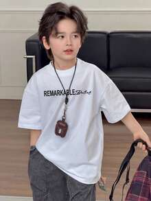 DAZY 男童圆领字母印花休闲百搭日常短袖T恤 夏季 - 白色 - 查看 5