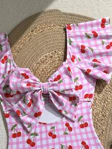 Swim Mod Women's Sweetheart Neck Plaid & Cherry Print One-Piece Swimsuit - Multicolor - View 5