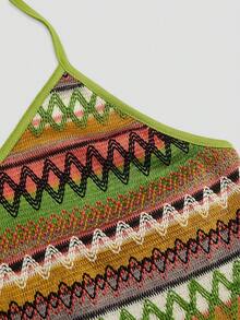 Sweetra Bohemian Style Vacation Beach Summer Retro Women Spaghetti Strap Knit Dress - Green - View 7