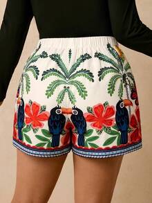 Travachic Quần short đi biển phong cách Bohemian cỡ lớn, thoải mái, có dây buộc và viền bèo nhún dành cho nữ. - Nhiều màu - Xem 2