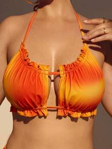 Slaydiva Atasan Bikini Halter Berumbai Ombre untuk Liburan Musim Panas di Pantai Ukuran Plus - MultiWarna - View 4