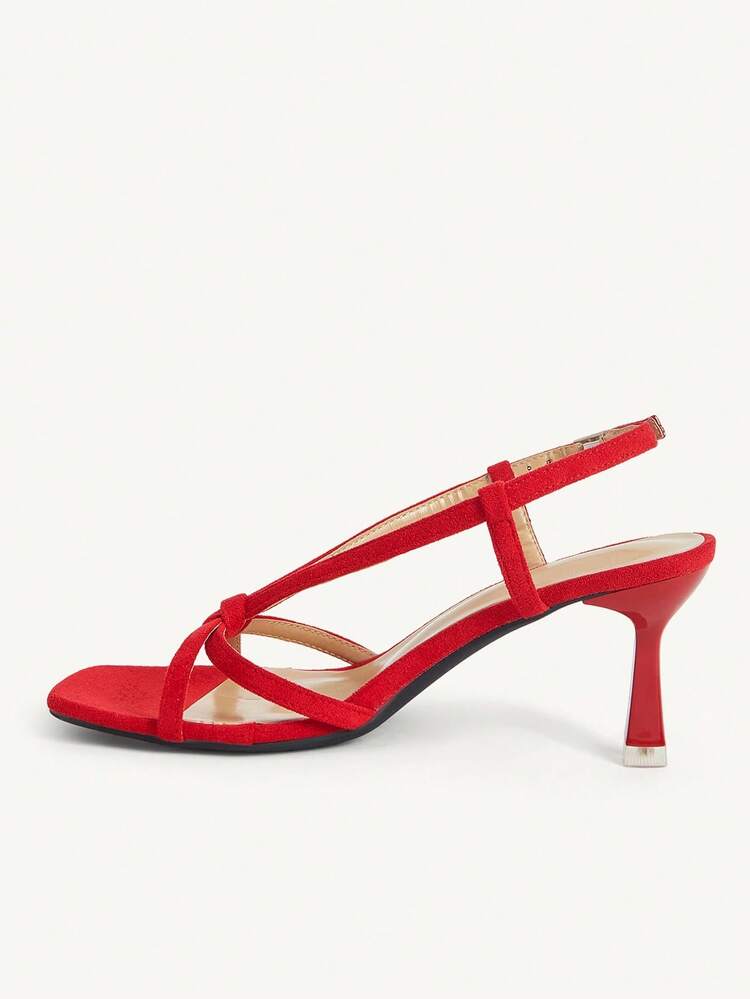 CUCCOO CHICEST Red Strap Stiletto Square Toe Cross Strap Strap Banquet Ladies High Heel Sandals