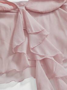 ROMWE Áo hai dây nữ kiểu dáng gợi cảm thập niên 2000, chất liệu chiffon chấm bi in họa tiết toàn thân, cổ bèo nhún. - Hồng - Xem 3