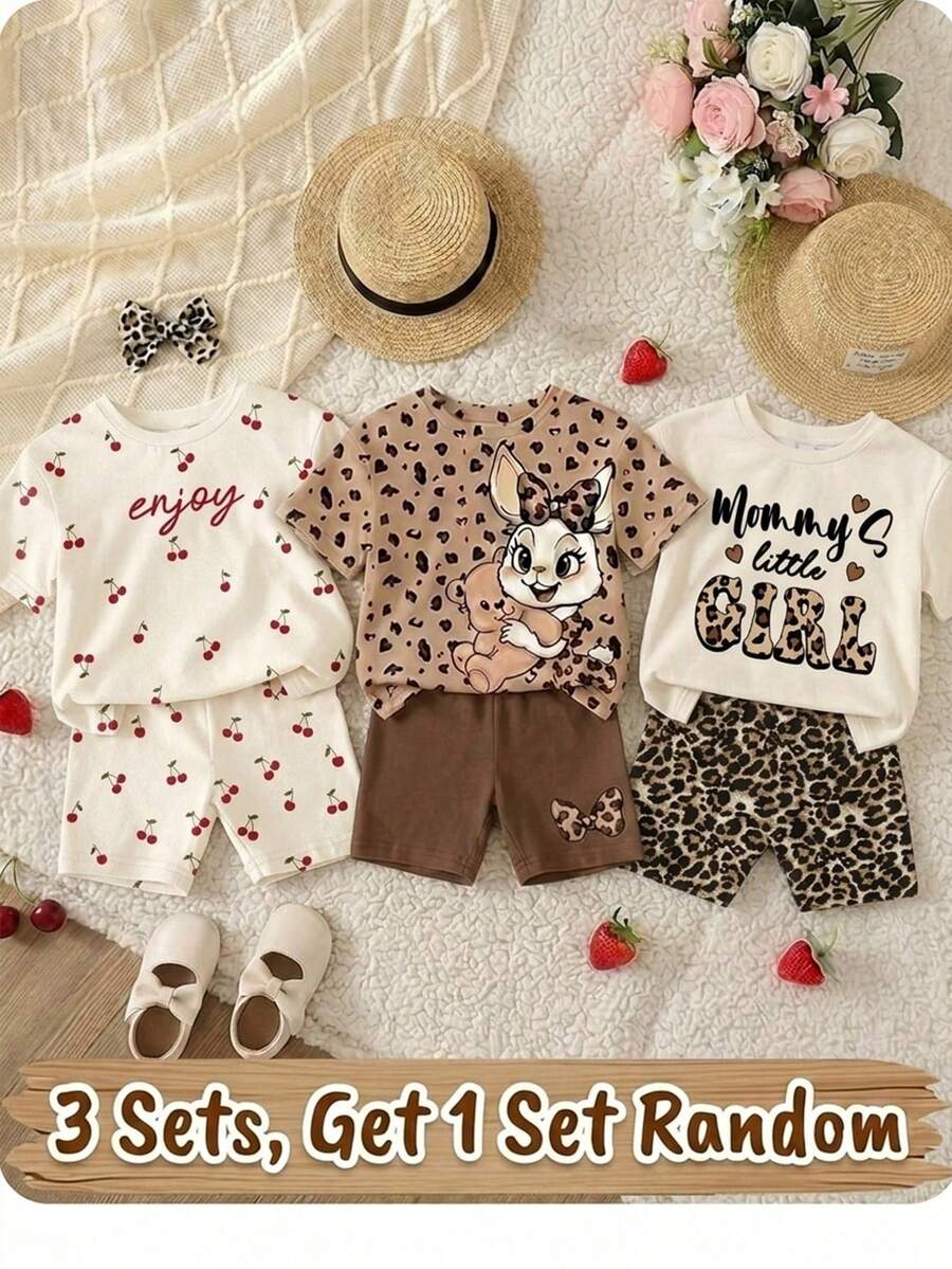 SHEIN LMoss Kids Bộ áo thun và quần short tay ngắn cổ tròn dáng rộng màu trắng kem, họa tiết quả anh đào nhỏ xinh, đơn giản, dễ thương cho bé gái, thích hợp mặc ở nhà, đi chơi, chụp ảnh đường phố, dã ngoại, hoạt động ngoài trời, kỳ nghỉ, đi học, trang phục mùa hè, thoải mái dễ chịu, lớp áo mùa thu cho bé gái, bé gái sành điệu, trang phục thường ngày, quần áo in hình cho bé gái, đi học, bộ đồ mùa thu họa tiết quả anh đào cho bé, bộ đồ ngủ mùa hè cho bé, bộ đồ thường ngày cho bé, trang phục in hình quả anh đào cho bé. - Nhiều màu - Xem 1