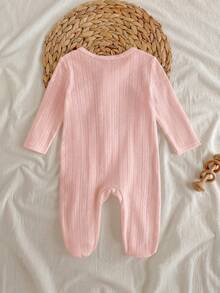 Loomiva Newborn Baby Boy/Girl Simple Solid Color Comfortable Home Outfit, Textured Homewear, Suitable For Winter - Pink - View 2