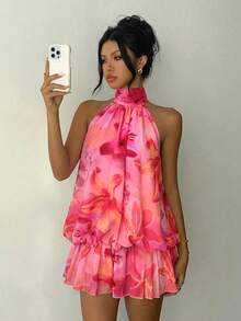Aloruh Vestido mini elegante de mujer con cuello de halter y efecto degradado de color - Multicolor - Ver 5