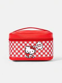 HELLO KITTY AND FRIENDS | SHEIN Tas Kosmetik Genggam Motif Hati Kotak-kotak Merah untuk Wanita - Merah - View 1