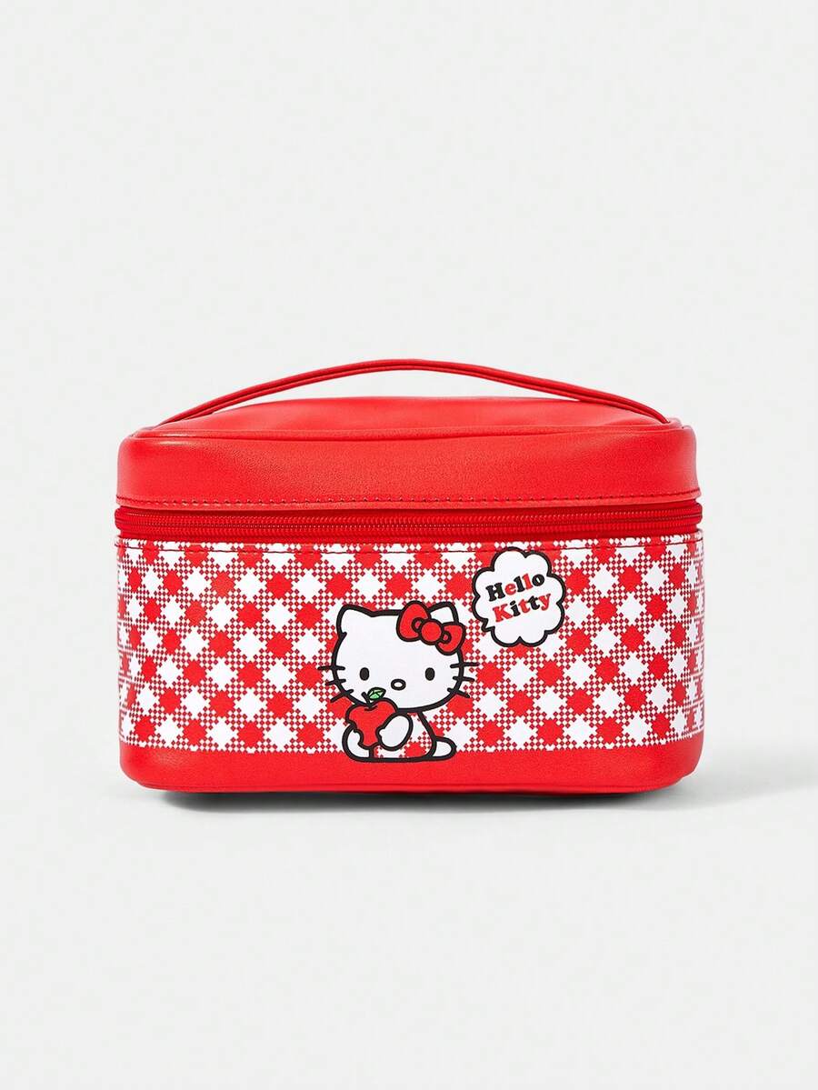 HELLO KITTY AND FRIENDS | SHEIN Tas Kosmetik Genggam Motif Hati Kotak-kotak Merah untuk Wanita - Merah - View 1