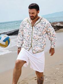 DAZY Multi-Color Floral Print Hooded Cover Up For Men, Spring/Summer Vacation - Multicolor - View 6