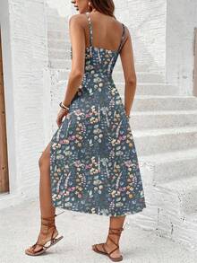 SHEIN Frenchy Đầm đi biển gợi cảm dành cho nữ, họa tiết hoa, thắt nơ phía trước, xẻ tà cao, dây mảnh. - Nhiều màu - Xem 2