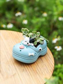 Joivida 1Pc Cute Slipper Shaped Succulent Planter, Creative Animal Themed Resin Flower Pot, Fun Hole Shoe Design Plant Pot For Small Plants, Multiple Animal Styles (Rabbit/Panda/Cat/Bull), Durable Non-Deform Resin Planter For Desk & Home Decor, - multicolor - View 8