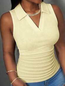 Slaydiva Áo tank top nữ không tay cổ chữ V màu trắng trơn, dáng ôm, cơ bản, đa năng, kiểu dáng thường ngày, mẫu mới về mùa Xuân/Hè 2026. Thích hợp cho các buổi hẹn hò, ngày Valentine, mùa cưới, kỳ nghỉ, đi biển, phong cách boho, bãi biển đầy cát, trở lại trường học, mặc hàng ngày, tiệc tùng, trà chiều, trang phục đi ăn sáng muộn, trang phục sân bay, phong cách đường phố thường ngày. - Vàng nhạt - Xem 7