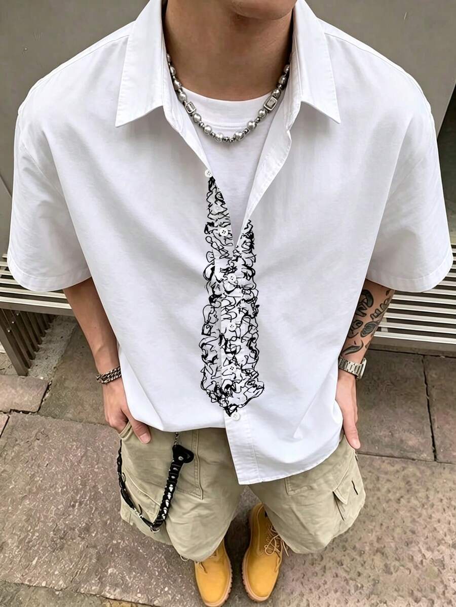 Manfinity Roghcode Áo sơ mi nam in họa tiết, kiểu dáng thường ngày, thích hợp đi làm. - Nhiều màu - Xem 1