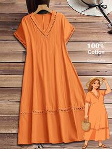 Vestido casual de vacaciones de unicolor talla - Rosa - Ver 10