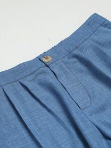 Breezaya Plus Size V-Neck Unique Button Vest And Straight Leg Pants 2 Pieces Set - Blue - View 4