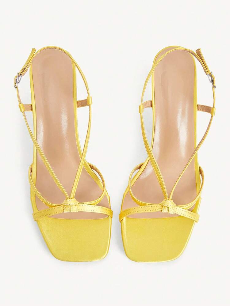 CUCCOO CHICEST Women's Shoes Cross Strap Open-Toed Square Toe Stiletto Fashion Commuter Gold Satin Heels Sandals Dating Vacation Afternoon Tea
