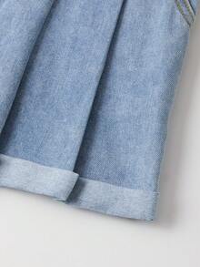 GlowEve Quần short denim nữ thời trang có túi xếp ly, khóa kim loại. - Màu xanh lam - Xem 4