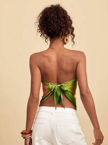 Travachic Top halter sin espalda con nudo delantero y estampado floral, adecuado para vacaciones de primavera/verano - Multicolor - Ver 2