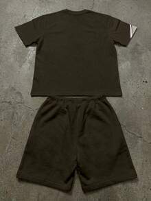Manfinity EMRG Men's Casual Streetwear Contrast Color T-Shirt And Shorts Set, Summer City Break Brown And White - Multicolor - View 2