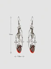 MortiRose A Hot-Selling Fashion Gothic Style Two-Handed Cross Heart Earrings,Goth/Gothic/Punk/Grunge/Dark Gothic,Streetwear,Summer/Festival/Prom/Party,Vintage - Substitute Platinum - View 7
