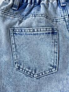 SHEIN 3pcs/Set Girls' White, Blue, Gray Denim Shorts - Multicolor - View 5