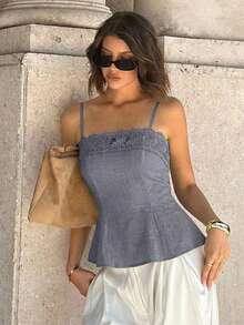 Mirada de sirena 2026 Nueva camiseta de mujer con ribete de encaje, top corto y sexy sin tirantes con ribete de encaje, top con cuello de encaje, top de mujer de cuello cuadrado, top de ganchillo, top de encaje de mujer, camiseta casual de verano de color albaricoque sólido minimalista, top de campesina de encaje crema, top de tirantes, top con volante y ribete de encaje, blusa de estilo francés, blusa para mujer elegante y clásica, blusas y tops de mujer para el verano - Gris - Ver 7