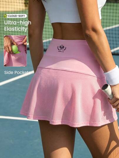 CourtClass Women's Sports Skirt, Pink Mesh Patchwork, Casual Outdoor Exercise Tennis Skort