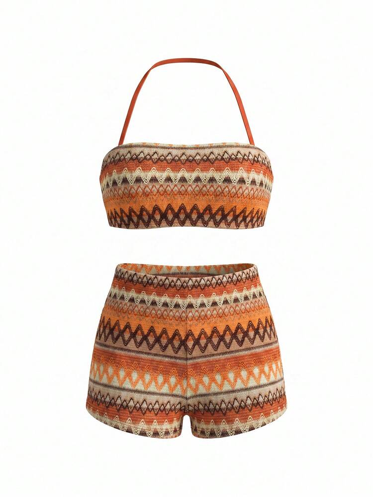 Tween Girl Summer Beach Patchwork Halter Fashion Bikini Swimwear Set Vacation