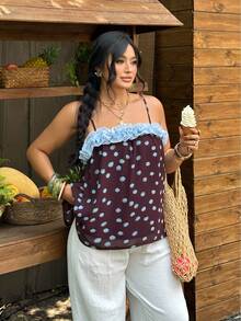 SHEIN SunnyBelle Women's Dot & Floral Print Camisole Top, Suitable For Beach, Vacation, Commute - Purple - View 6