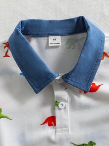 Souflis 男童休闲学院风 Polo 领 T 恤套装，夏季 - 藍色 - 查看 3