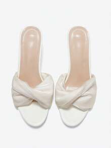 Eladyva Sandal Pengantin Wanita Hak Tinggi Putih, Sandal Selop Hak Sedang Berujung Terbuka dengan Desain Bernapas yang Modis dan Nyaman, Tersedia Ukuran Besar, Cocok untuk Pakaian Musim Semi dan Musim Panas - Putih - View 10