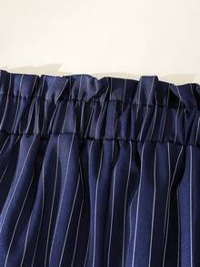 Juhart Pantalones sueltos con pliegues a rayas para mujer de talla grande, adecuados para el uso diario - Azul Marino - Ver 4