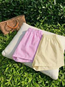 2pcs Celana Pendek Lurus Bergaris Tenun Gaya Jalanan Kasual untuk Anak Perempuan Remaja - MultiWarna - View 6