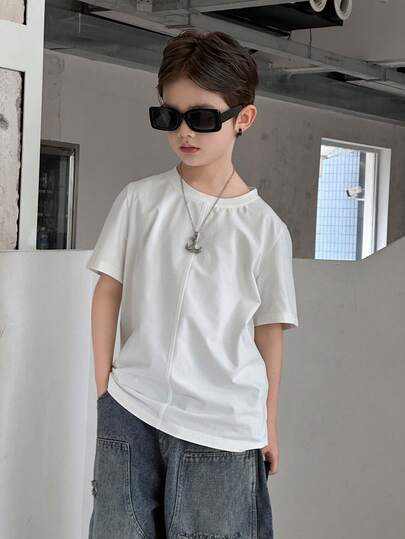 Dazy Kids 男童纯色圆领休闲宽松短袖T恤 夏季