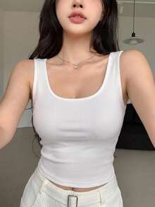 DAZY Women's Solid Color Ribbed Casual Basic Camisole Summer Golf White - White - View 2
