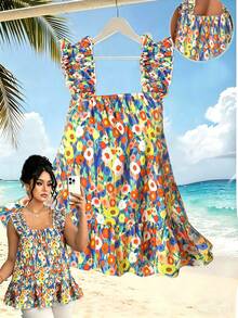 SHEIN LUNE Plus Size Summer Fashion Casual Vacation Floral Ruffle Trim Camisole - Multicolor - View 4