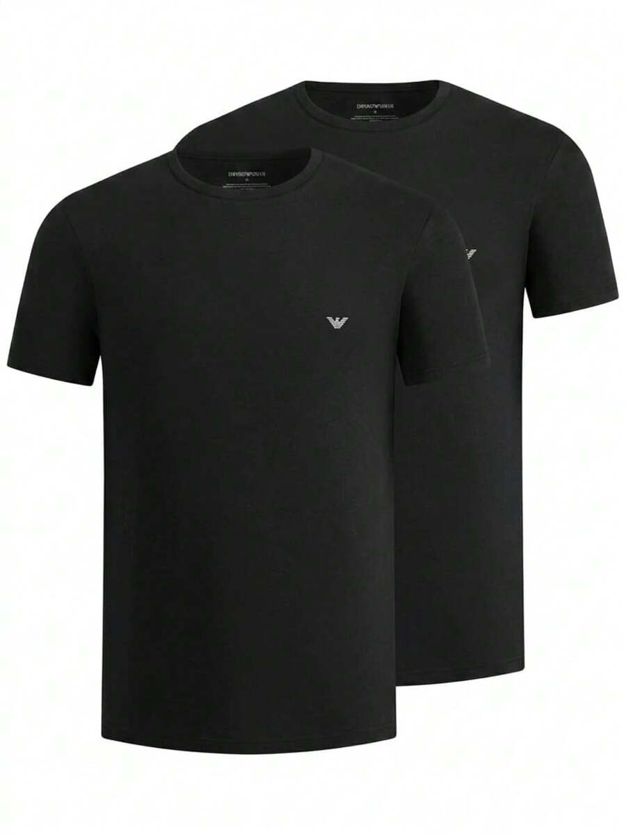 Armani 2 Pack Men's T-Shirts Black - Black/Black Grey Logo - View 1