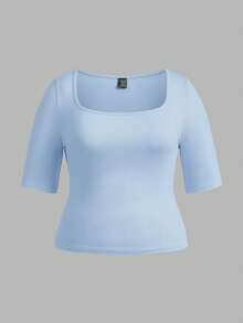 SHEIN BASICS 3件套休闲纯色针织圆领短袖修身加大码T恤 - 彩色 - 查看 9
