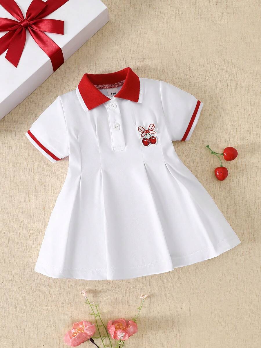 Đầm in hình bướm và anh đào, kiểu dáng thanh lịch, ngọt ngào, dễ thương, thường ngày cho bé sơ sinh. - trắng - Xem 1