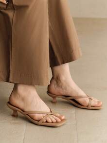 Alvarani Nuevas sandalias de verano para mujer de unicolor, zapatos elegantes de vacaciones, sandalias casuales de playa con tacón alto, tacones fáciles de poner de moda para vestir - Albaricoque - Ver 7