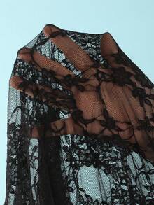 Swim SXY 3 Stücke Spitze Maxikleid, Bikini Bademode Set, sexy Trägerkleid mit Perlenverzierung, geeignet für Strand, Resort, Pool Party - Schwarz - Übersicht 5