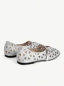 CUCCOO CHICEST Giày bệt nữ thêu rỗng, có khóa, thoải mái - Bạc - Xem 5