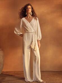MOTF PREMIUM Bộ jumpsuit nữ chất liệu pha lanh, dáng dài, thích hợp cho kỳ nghỉ xuân hè. - Màu be - Xem 8