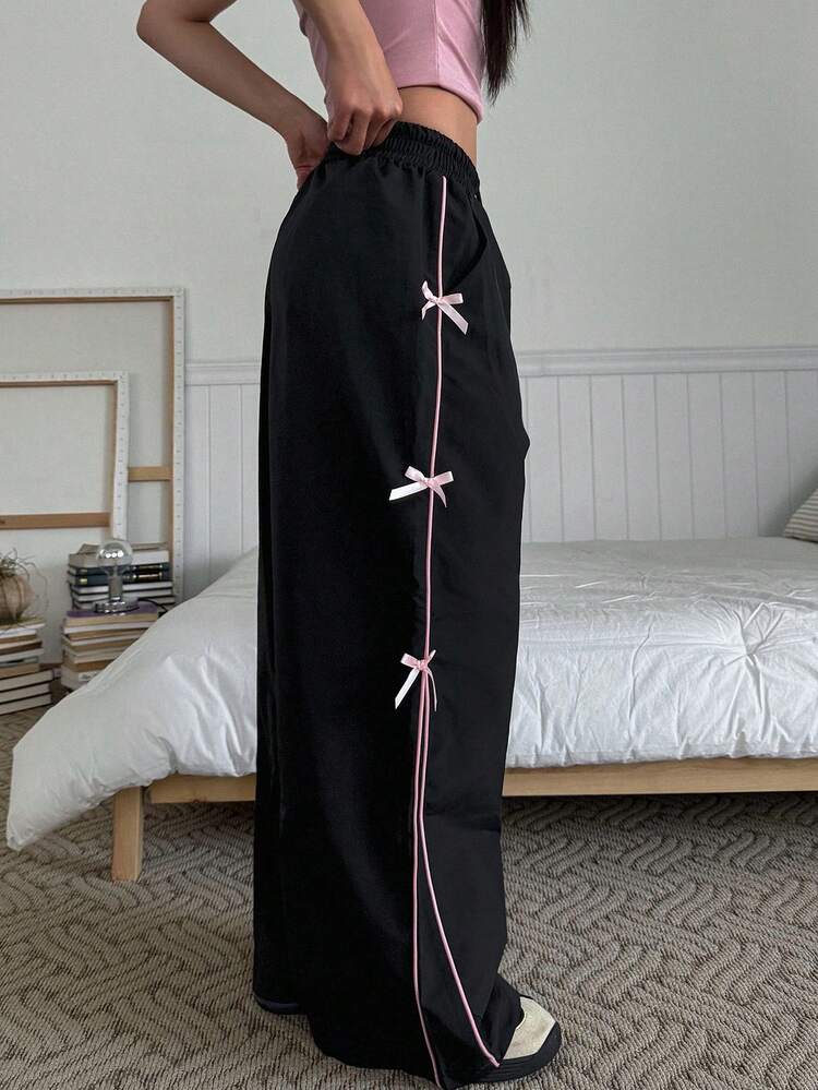 Women's Bow Decor Wide Leg Loose Casual Pants