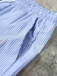 STYNVO Men's Casual Striped Letter Print Short Sleeve Shirt And Shorts Set, Summer - Blue - View 6