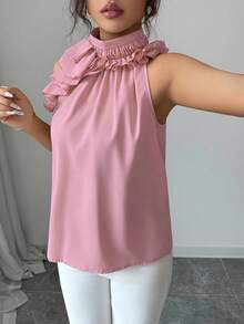 Balvessa Ruched Sleeveless Blouse, Intellectual And Elegant - Pink - View 5